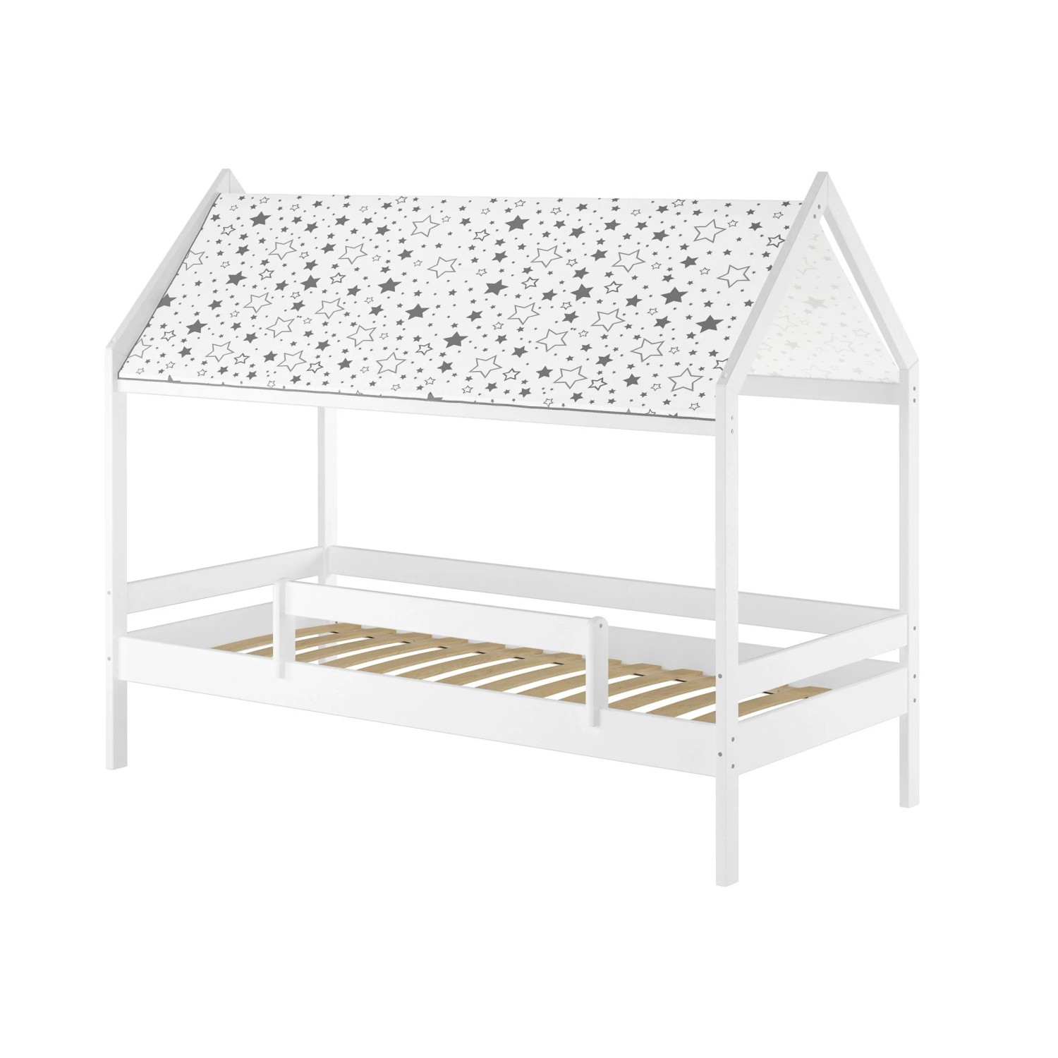 Erst-Holz Weißes Himmelbett 90 x 200 cm Kiefer und Fallschutz Hausbett mit Dach Modell 58 Federleisten