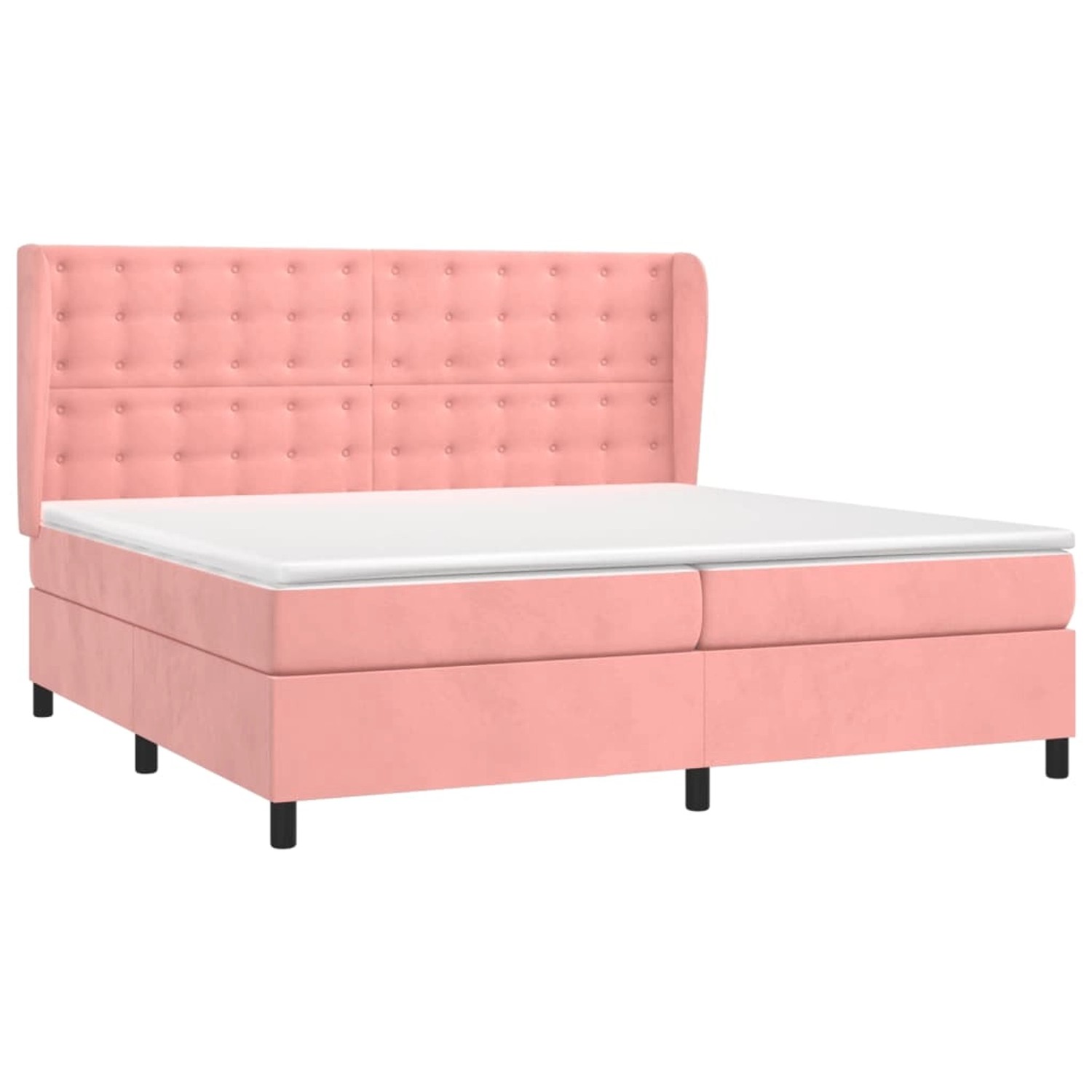 Rosa vidaXL Boxspringbett mit Matratze und hohem Kopfteil, Samtbezug.