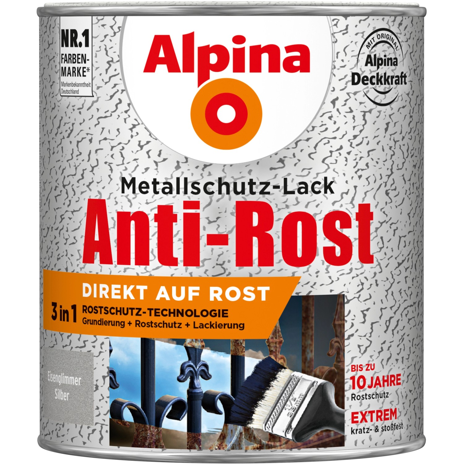 Alpina Metallschutz-Lack Anti-Rost Silber Eisenglimmer 750 ml