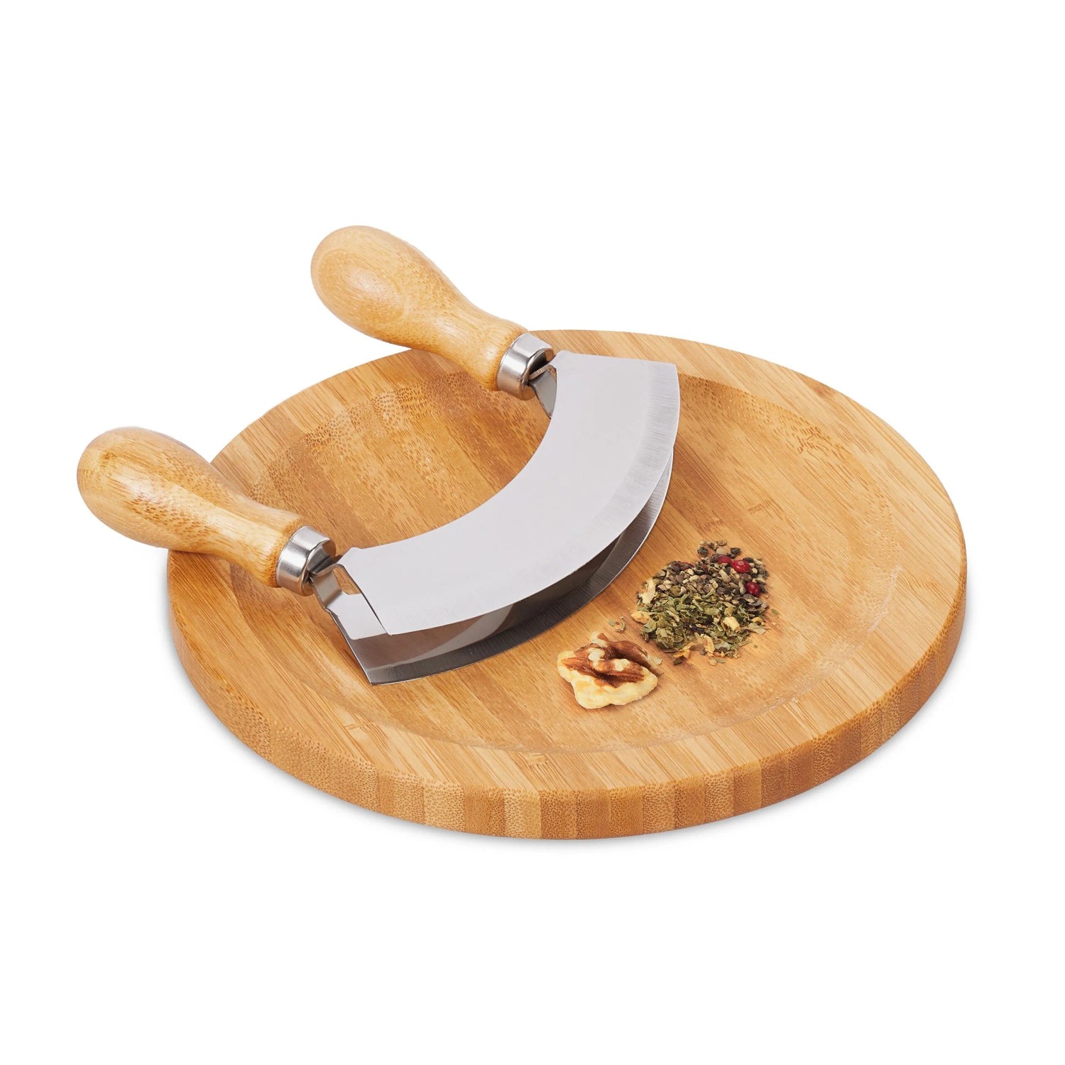 Relaxdays Wiegemesser mit Brett Bambus Edelstahl Natur Silber Zweischneidig 20 cm x 1,5 cm