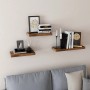 Vasagle Wandregale, 3er Set, Vintagebraun, mit Deko-Elementen an der Wand.