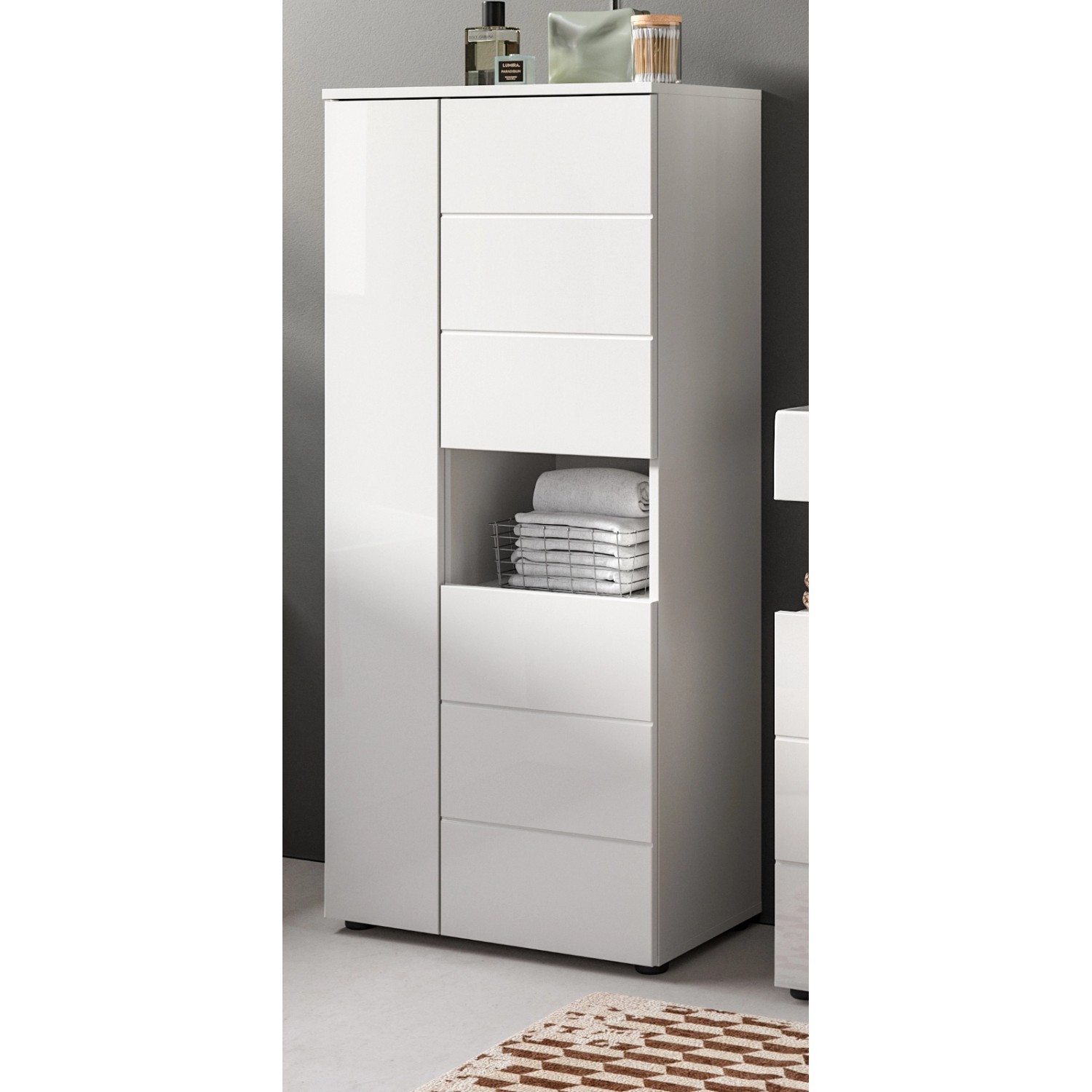 Inn.Furn Badezimmer Midischrank in Weiß Hochglanz 60 x 131 cm Larik günstig online kaufen