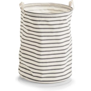 Grau-weißer Wäschesammler Stripes von Zeller Present aus Canvas mit Tragegriffen, Ø 38 cm.