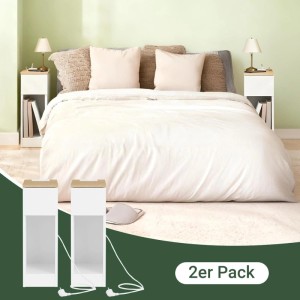 SoBuy 2er Set Nachttisch Schmal mit Steckdose 20cm Breite Nischenschrank 20x60x35cm FBT111-E-WNx2