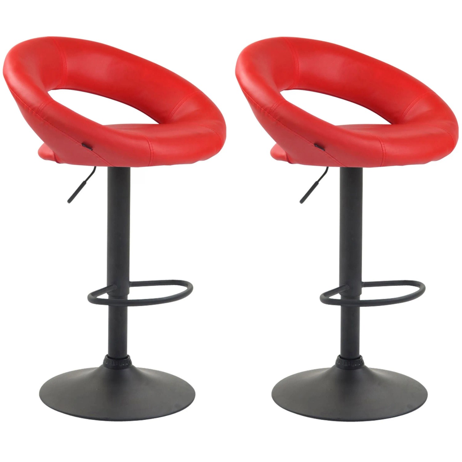 DELUKE 2er Set Barhocker MEKIM Kunstleder Rot 53x47x80cm Schwarz Barstuhl Höhenverstellbar Mit Lehne Drehbar Tresenhocker Tresenstuhl