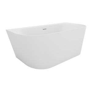 Weiße Vente-unique Vorwandbadewanne Amobia aus mattem Acryl, 160 cm lang, mit schlichtem Design und Überlauf.
