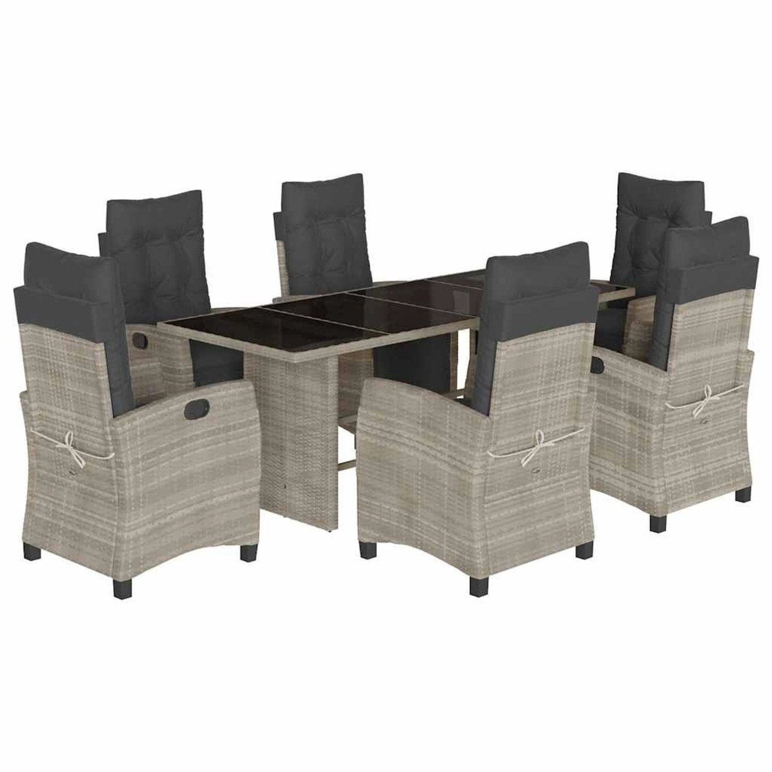 vidaXL 7-Tlg Garten-Essgruppe mit Kissen Hellgrau Poly Rattan 3212930 günstig online kaufen