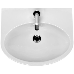 Cersanit Handwaschbecken PA60, weiß, mit Armatur und ovalem Becken.