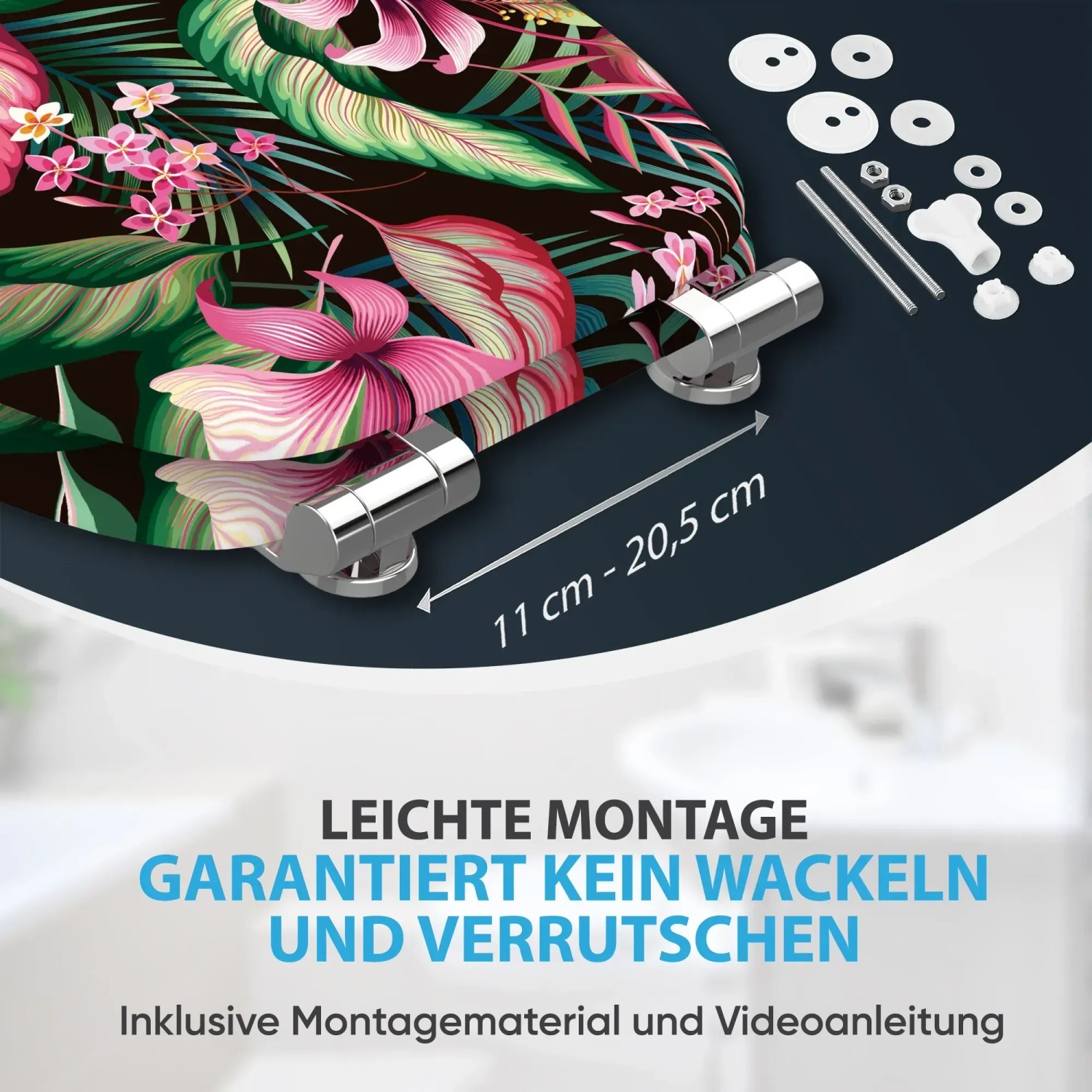 Sanilo WC-Sitz Bali mit Absenkautomatik, Holz, tropisches Blumenmuster, inkl. Montagematerial.