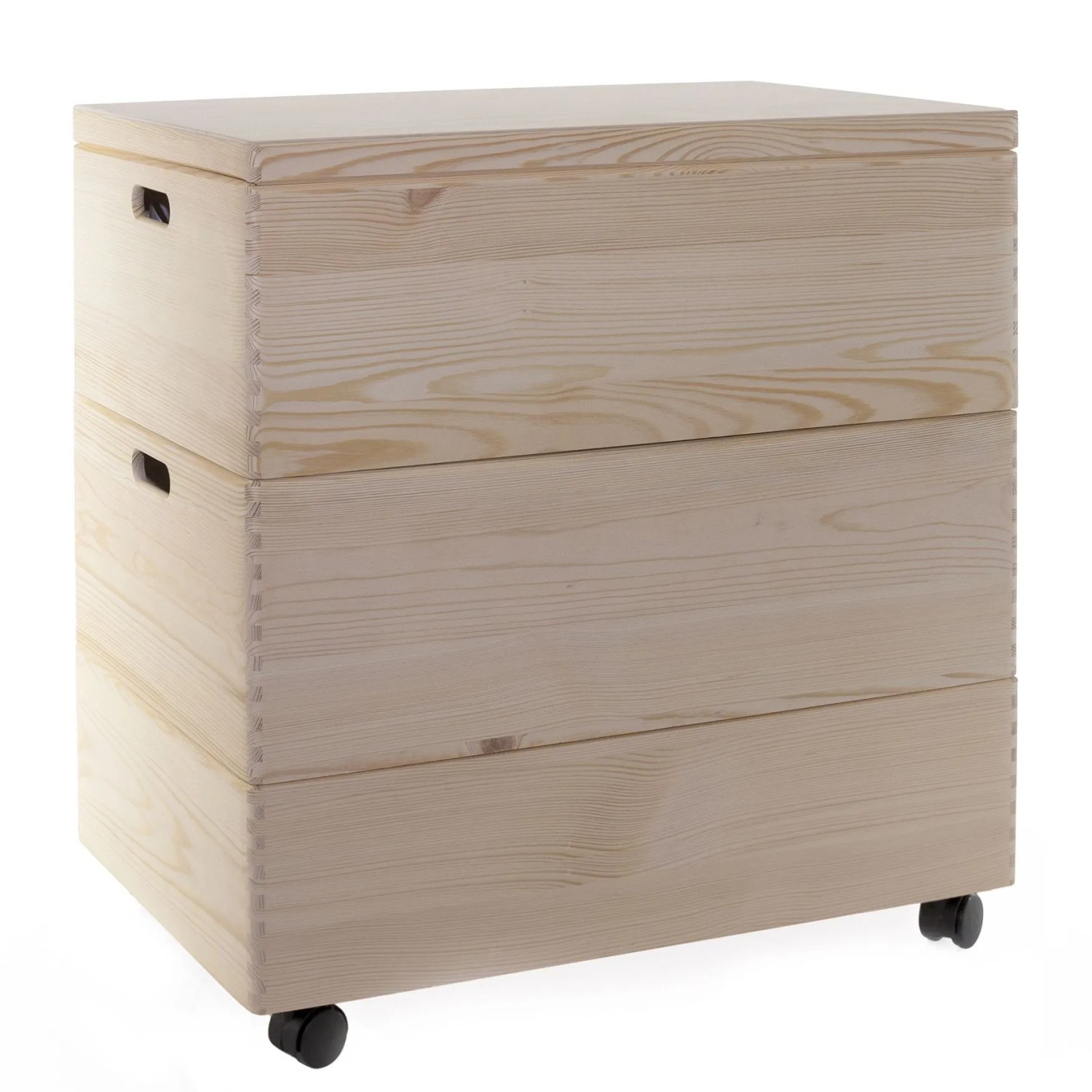 HolzFee Trio Holzkiste Allzweckkiste Set 3 Kisten 59 x 40 x 60 cm mit Deckel und Rollen