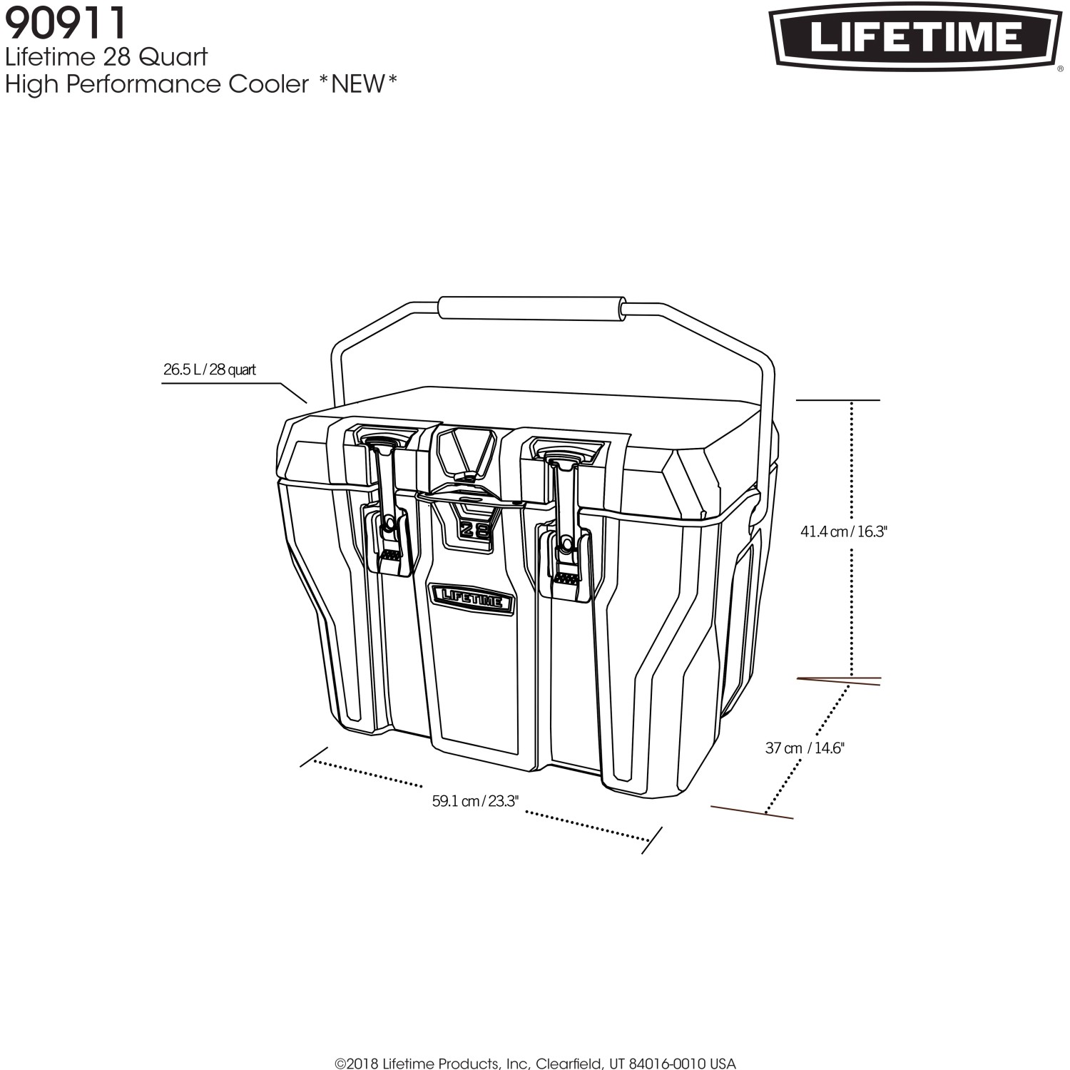 Graue Lifetime Kühlbox Campingbox, 26,5 Liter, mit Tragegriff und Verschlüssen.