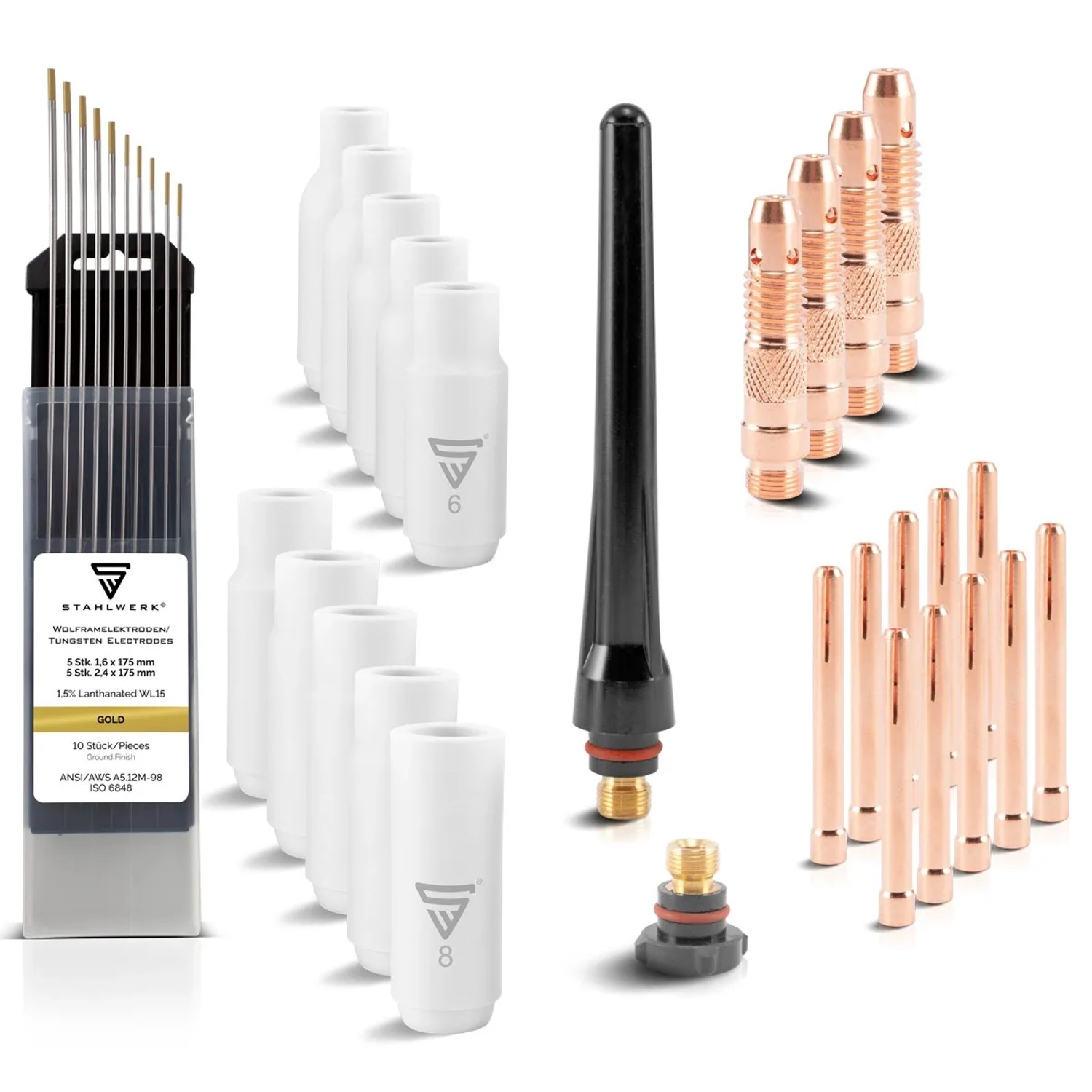 STAHLWERK WP26 WIG Verschleißteile Set, 36-teilig. Zubehör für WIG Schweißbrenner WP Sr 17, 18, 26.
