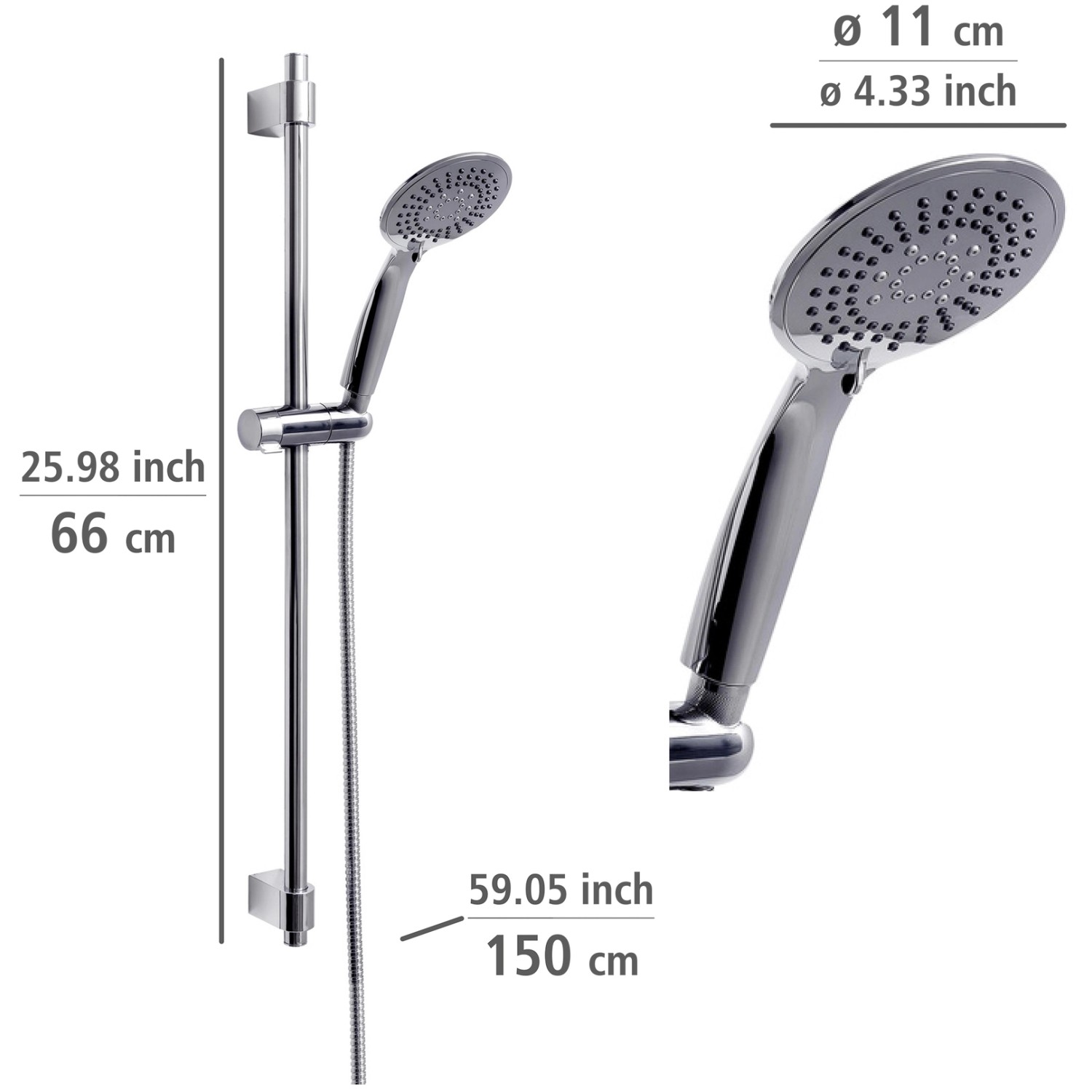 Wenko Brauseset Young Chrom mit Duschstange, Handbrause und Schlauch in Silber.
