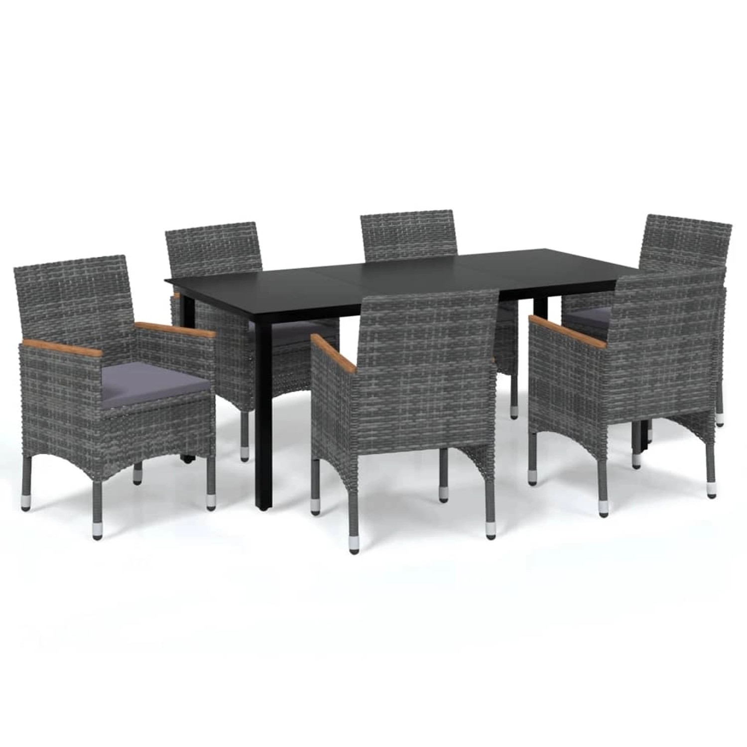 vidaXL 7-tlg Garten-Essgruppe mit Kissen Poly Rattan Grau Modell 6 günstig online kaufen