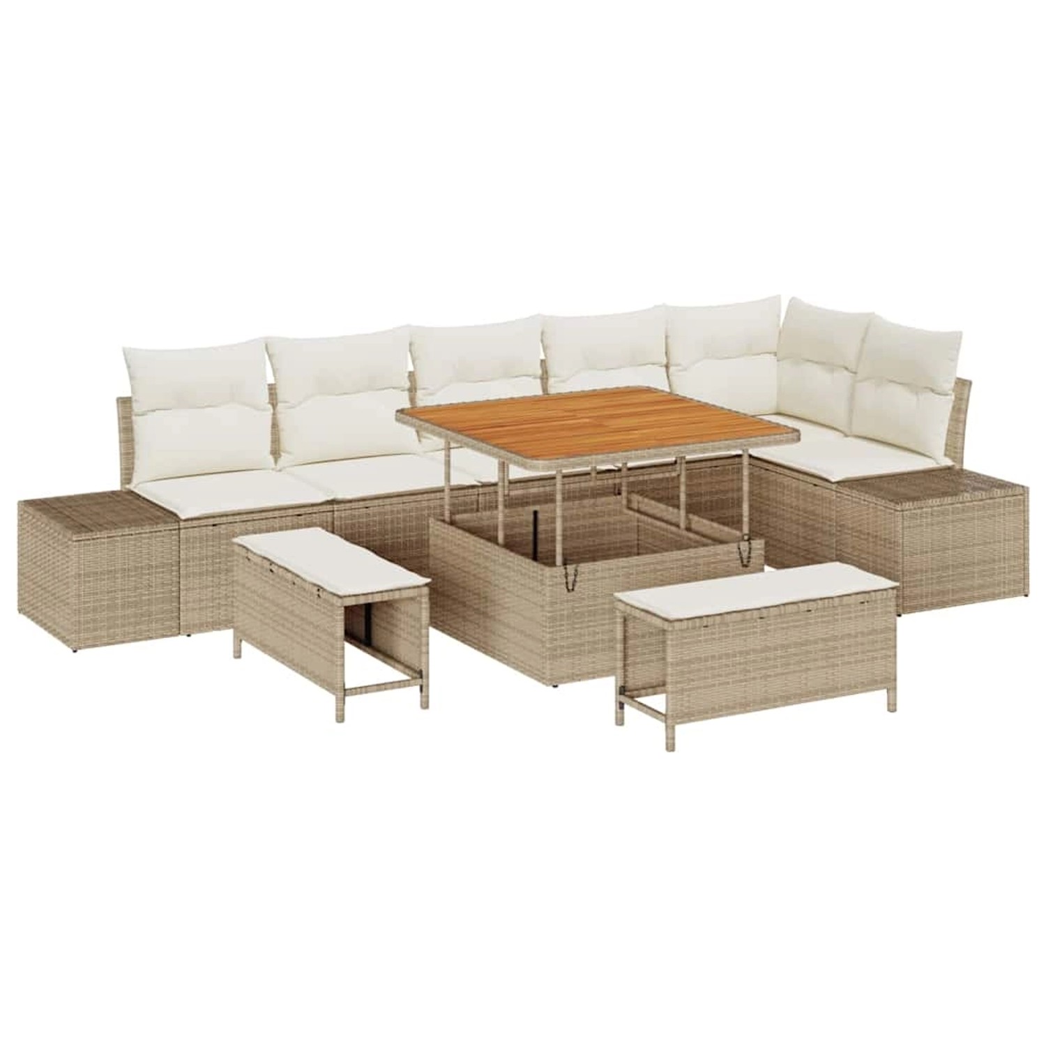 vidaXL Garten-Sofa-Set mit Kissen 9-Tlg Beige Poly Rattan 3362796 günstig online kaufen