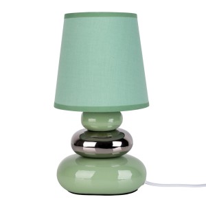 Mintfarbene Keramik Tischleuchte Stoney mit Textilschirm, Designlampe für Wohnräume.