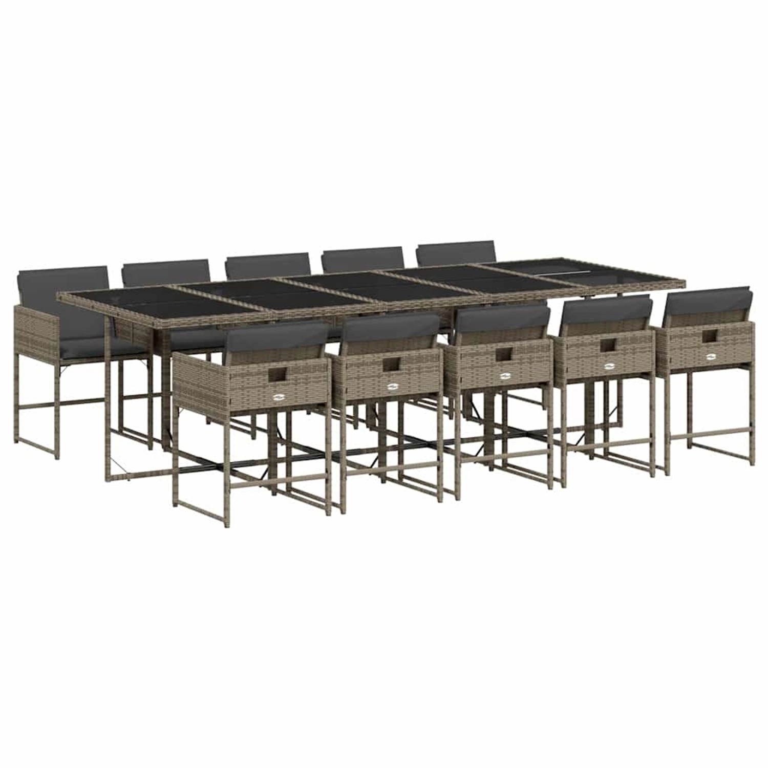 vidaXL 11-Tlg Garten-Essgruppe mit Kissen Grau Poly Rattan 3211292 günstig online kaufen