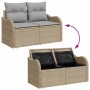 Beiges 5-teiliges Garten-Sofa-Set aus Poly Rattan mit Kissen und Stauraum.