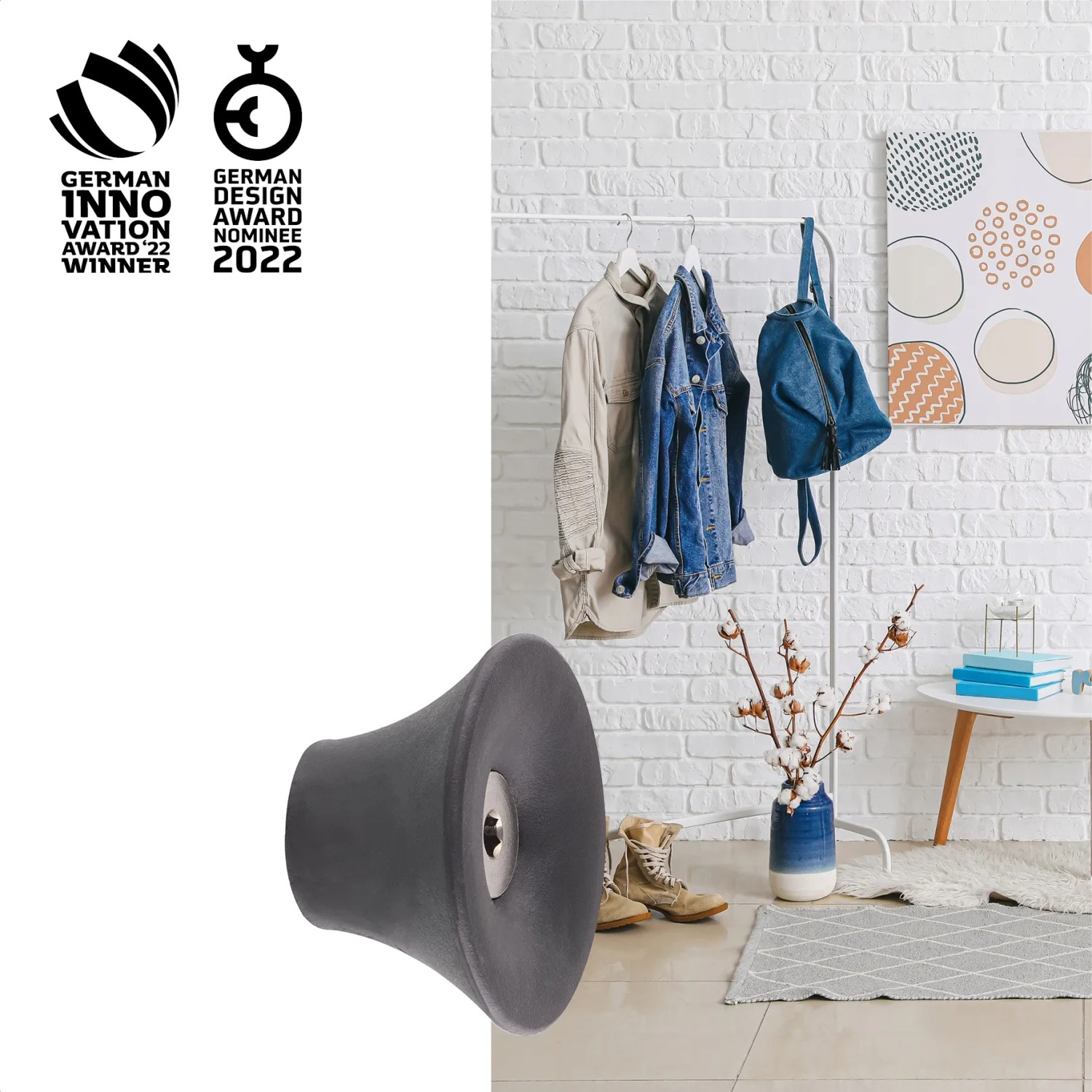 Schwarzer Wagner Wandhaken Hooks4home Tulip, Ø 50 mm, zur Wandmontage.