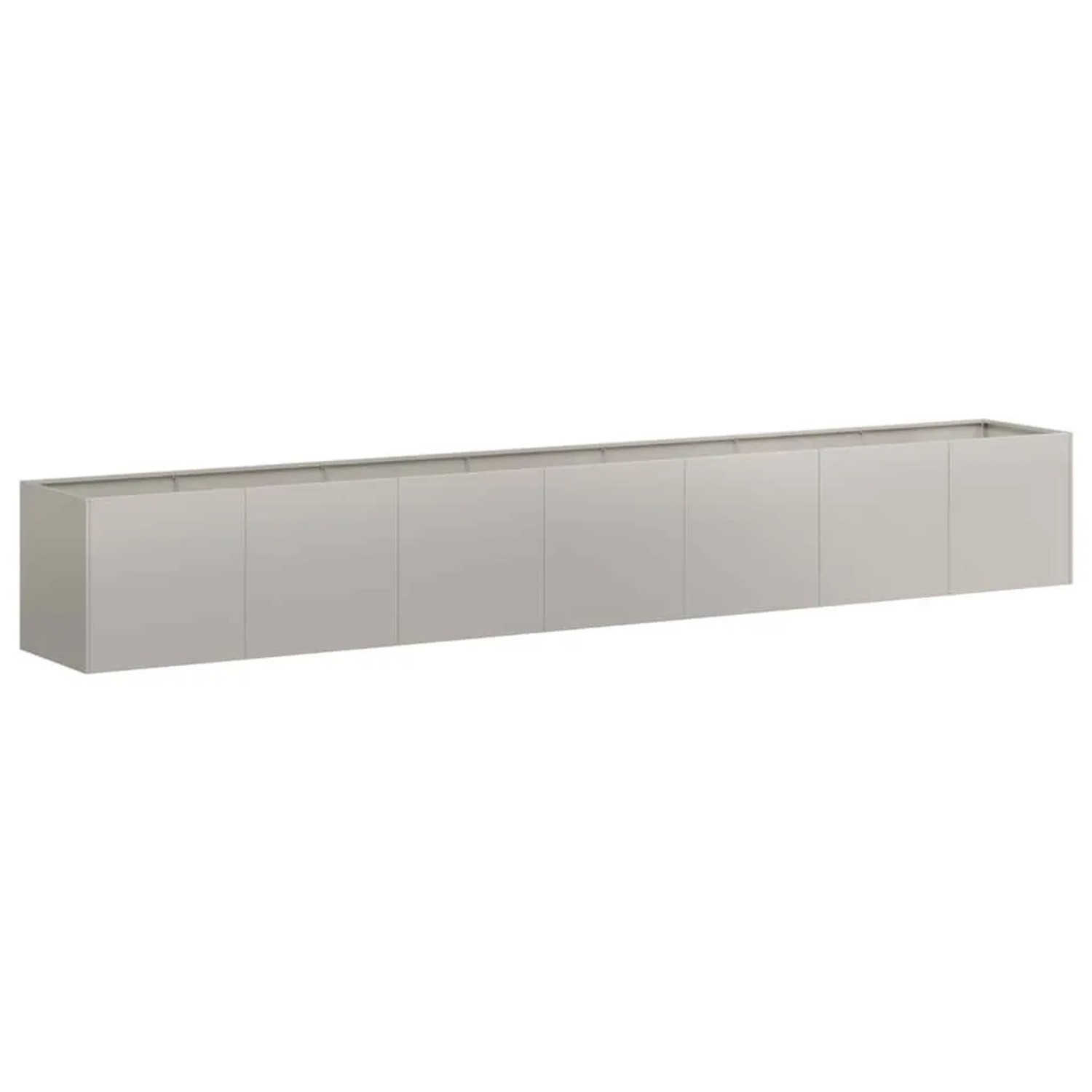 Langer, rechteckiger Pflanzkübel aus wetterfestem Stahl in metallischem Grau. Ideal für Garten und Terrasse.