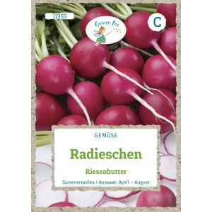 Saatgutpackung Grüne Fee Radieschen Riesenbutter, knackige, rote Sommerradieschen.