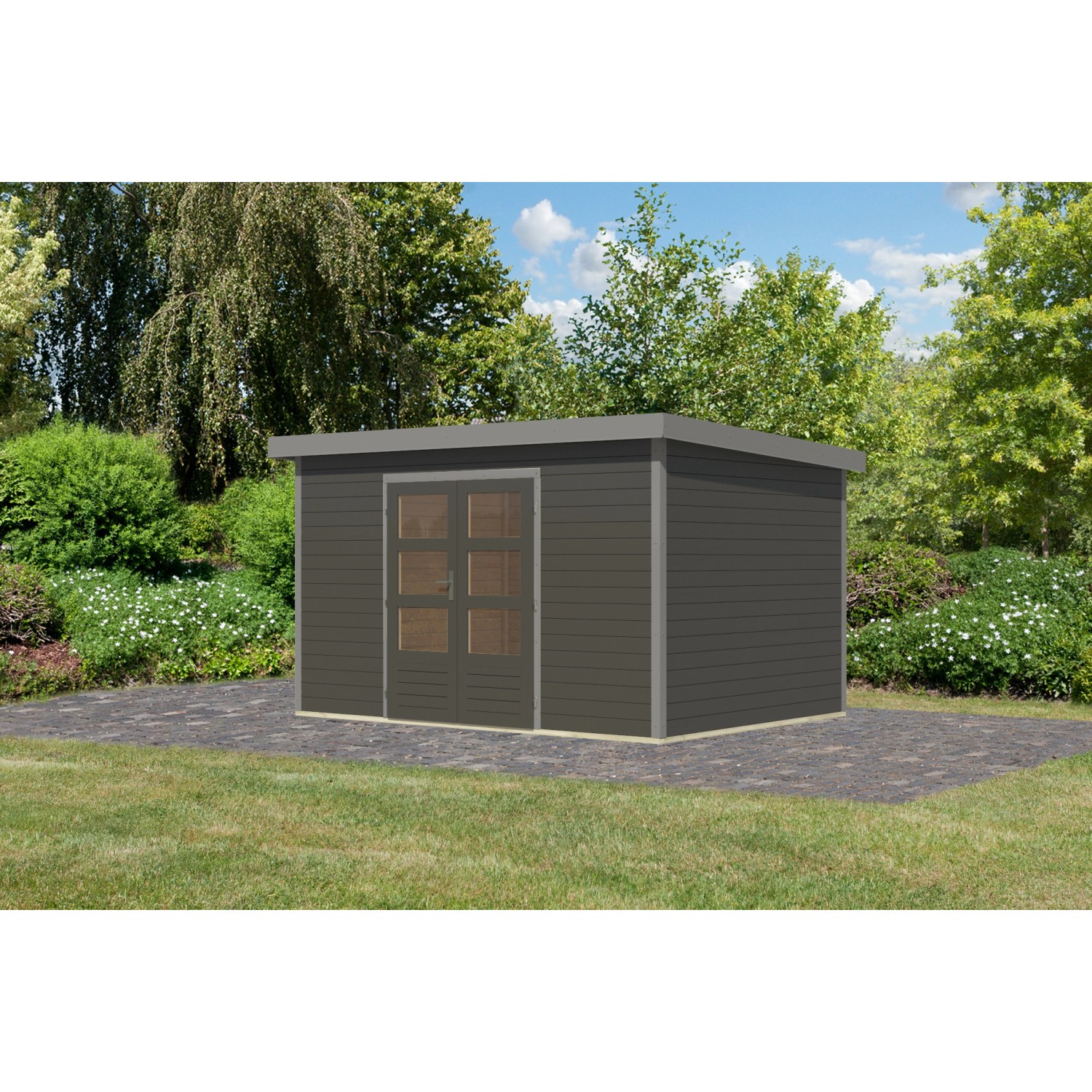 Karibu Gartenhaus Domingo 7 B Terragrau/Grau 219 x 360 x 240 cm günstig online kaufen