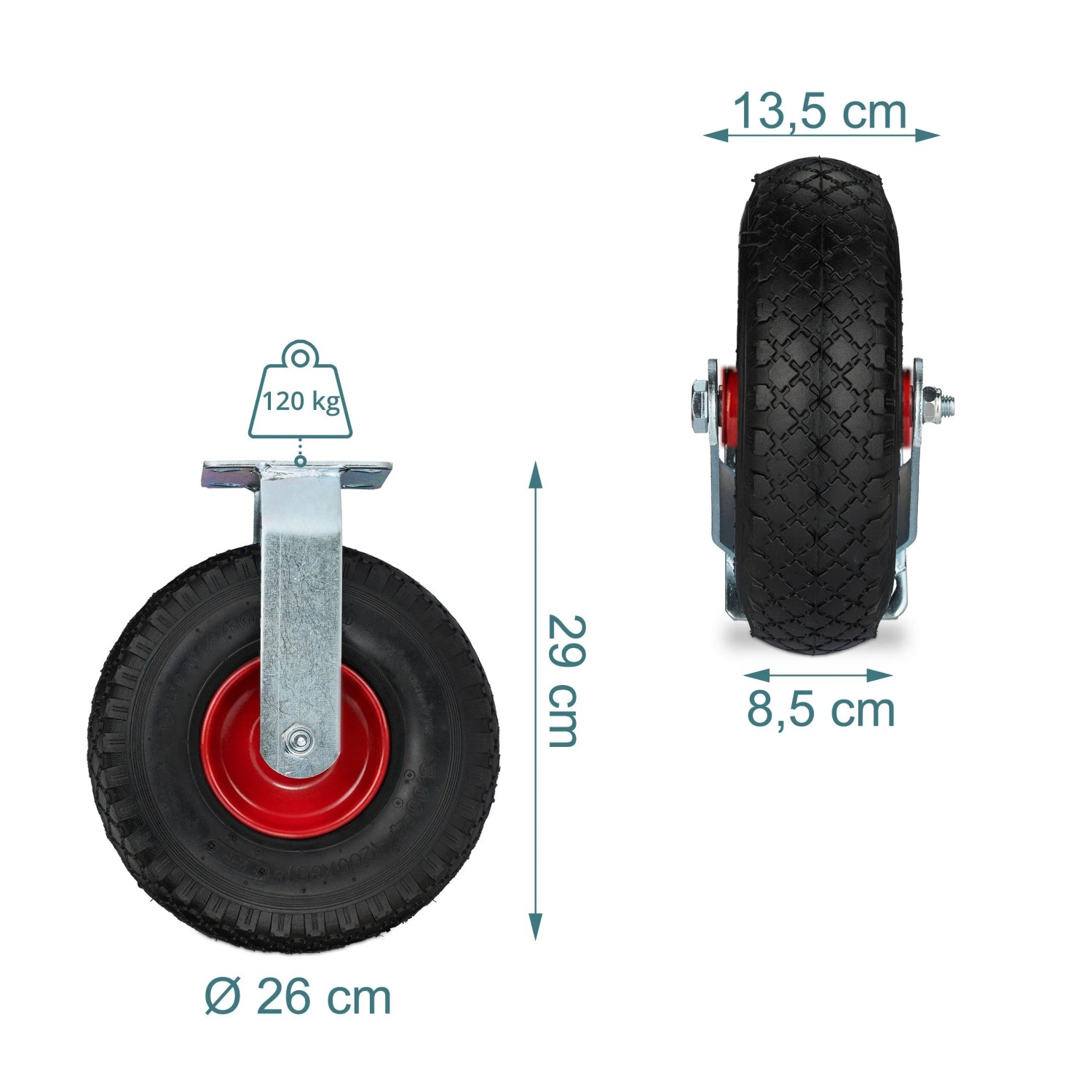 Relaxdays Bockrolle Stahl Gummi Schwarz Rot Luftbereift 29 cm x 26 cm x 8,5 cm 2,4 kg_4