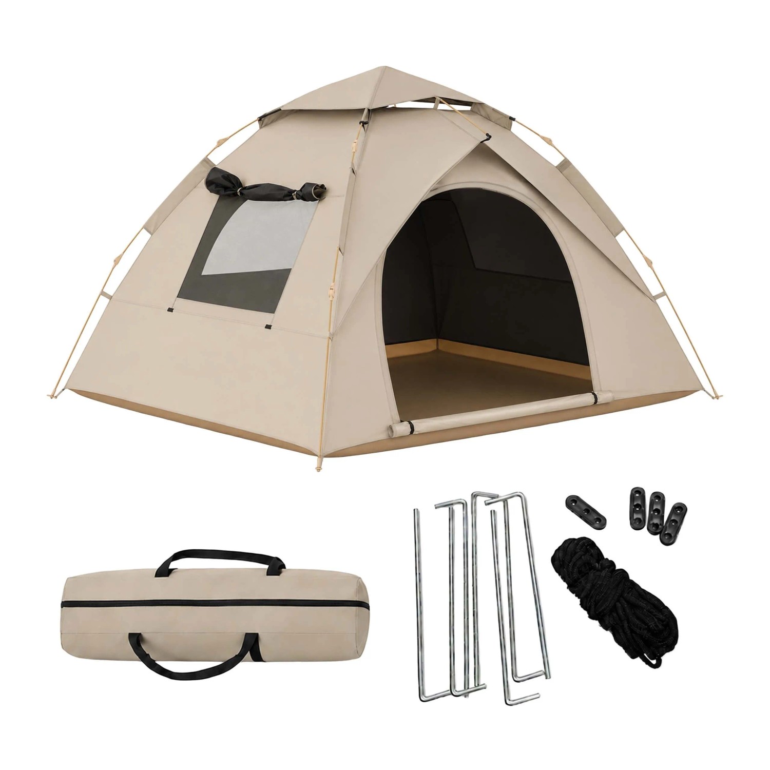 Relaxdays Campingzelt Polyester Beige Braun Schwarz Schnellaufbau Automatisch Blackout Moskitonetz 145 cm x 200 cm x 220 cm 2,9 kg