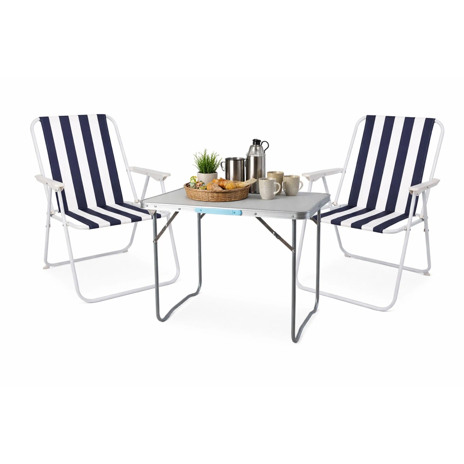 Mojawo XL 3teiliges Campingmöbel Set Alu mit Tragegriff Camping 80x60x68cm blauweiß