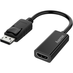 Schwarzer Hama Video-Adapter: DisplayPort-Stecker zu HDMI-Buchse für 4K Ultra-HD.