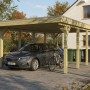 Skan Holz Carport Friesland aus grün imprägniertem Holz mit Flachdach und Stahl-Dachplatten, schützt Auto.