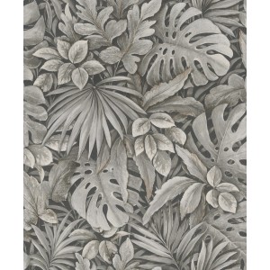 Marburg Vliestapete Botanica Floral Braun: Detailansicht des braunen Blätter-Motivs.