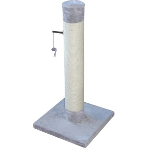 Grauer Ebi Kratzbaum Classic Post, 80 cm hoch, mit Sisalstamm und Spielzeugmaus.