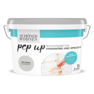 Schöner Wohnen Renovierfarbe Pep Up, Hellgrau, 1L für Kindermöbel und Spielzeug.
