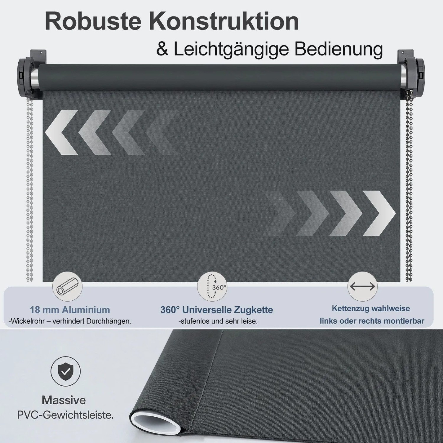 Graues SALCAR Verdunkelungsrollo 80x150cm mit robuster Konstruktion, leichtgängigem Seitenzug und Klemmfix-Montage.