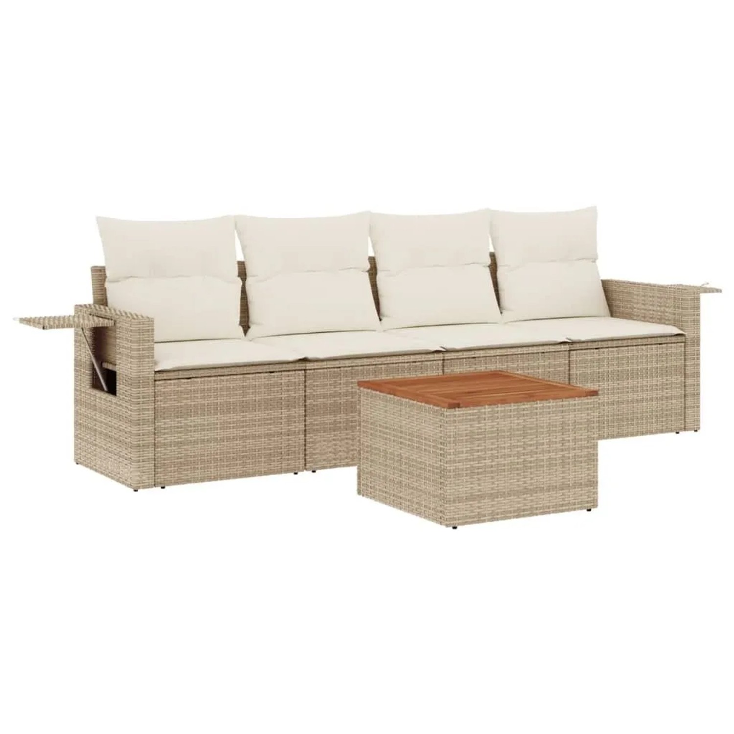 vidaXL 5-Tlg Garten-Sofagarnitur mit Kissen Beige Poly Rattan 3224441