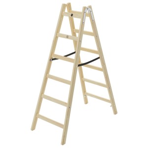 Hailo Holz-Doppelsprossenleiter H40 StandardLine mit 2x6 Sprossen aus unbehandeltem Kiefernholz.