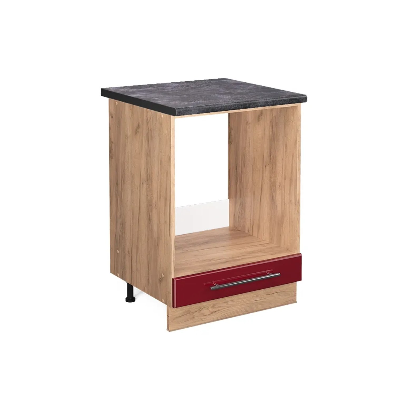 Vicco Herdumbauschrank Fame-Line Bordeaux Hochglanz/Goldkraft Eiche 60 cm AP Anthrazit
