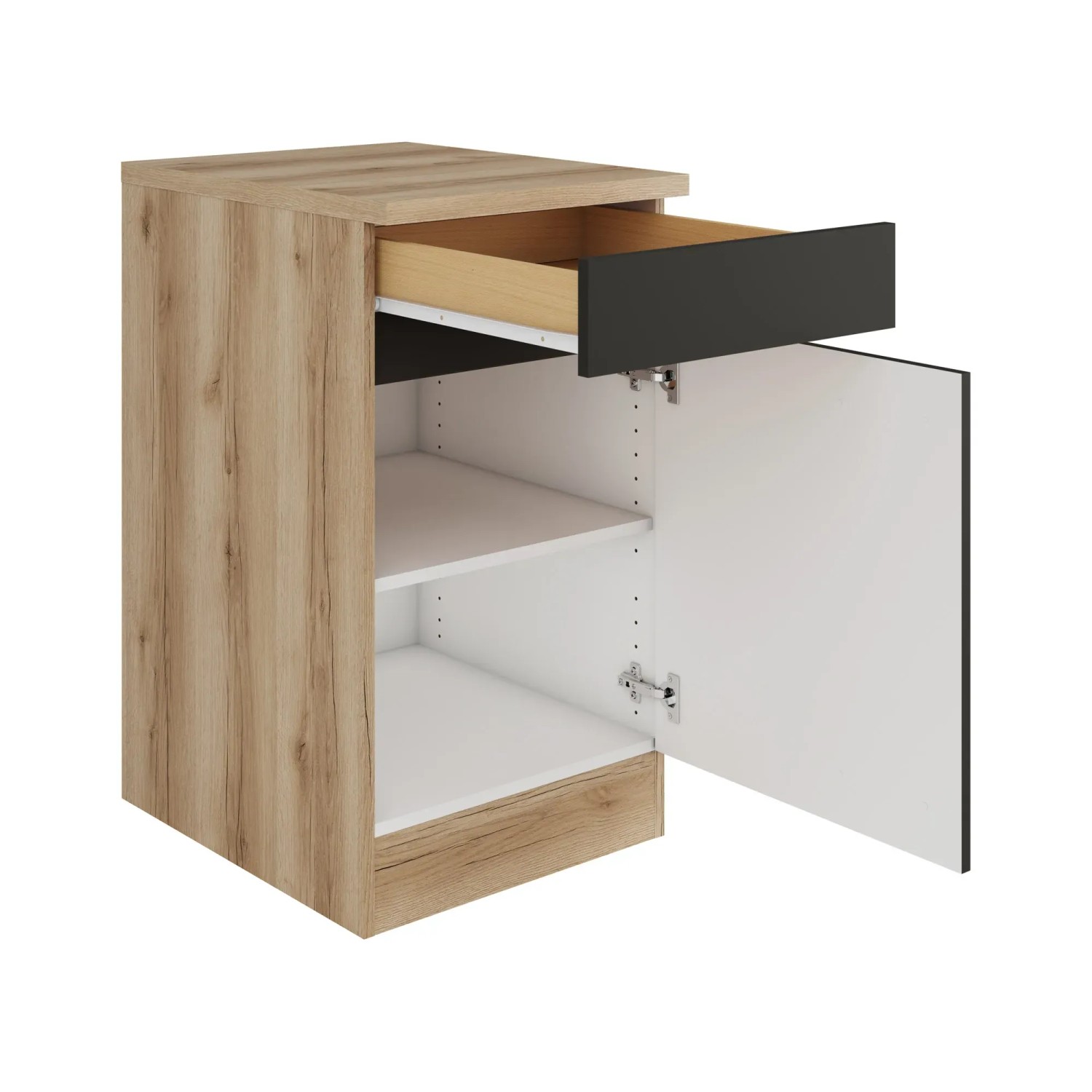 Optifit Unterschrank Noah420, 50 cm breit, Anthrazit/Wildeiche Dekor mit Schublade und Tür.