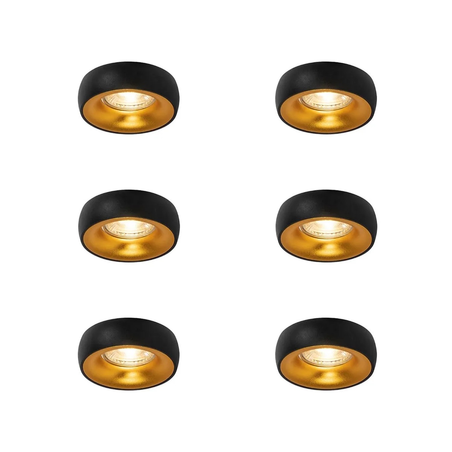 QAZQA 6er Set Design Einbaustrahler Schwarz mit Goldener Innenseite Mooning