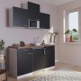Respekta Küchenzeile KB150WSMI, 150 cm, Schwarz-Weiß mit E-Geräten.