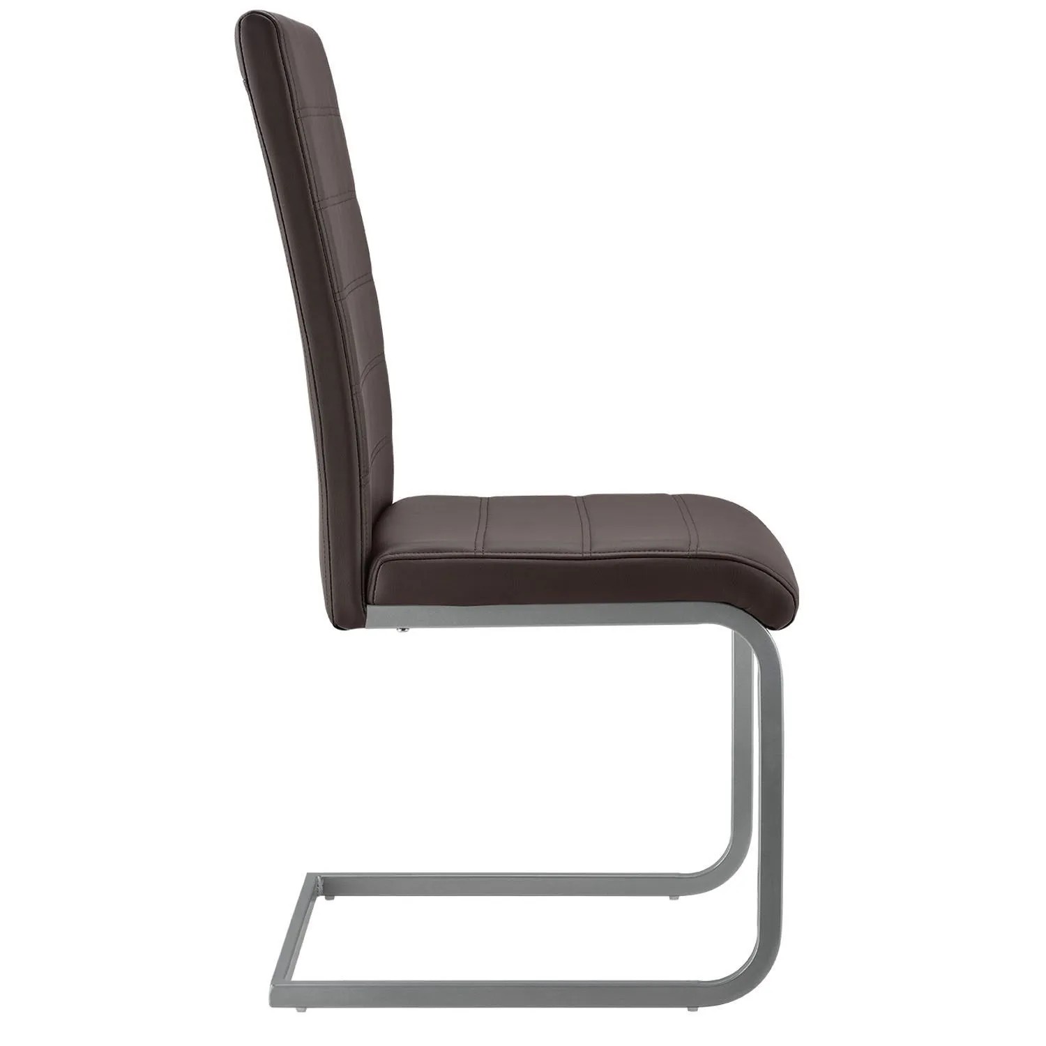 Freischwinger Stuhl Vegas im 2er Set, braunes Kunstleder, silbernes Metallgestell.