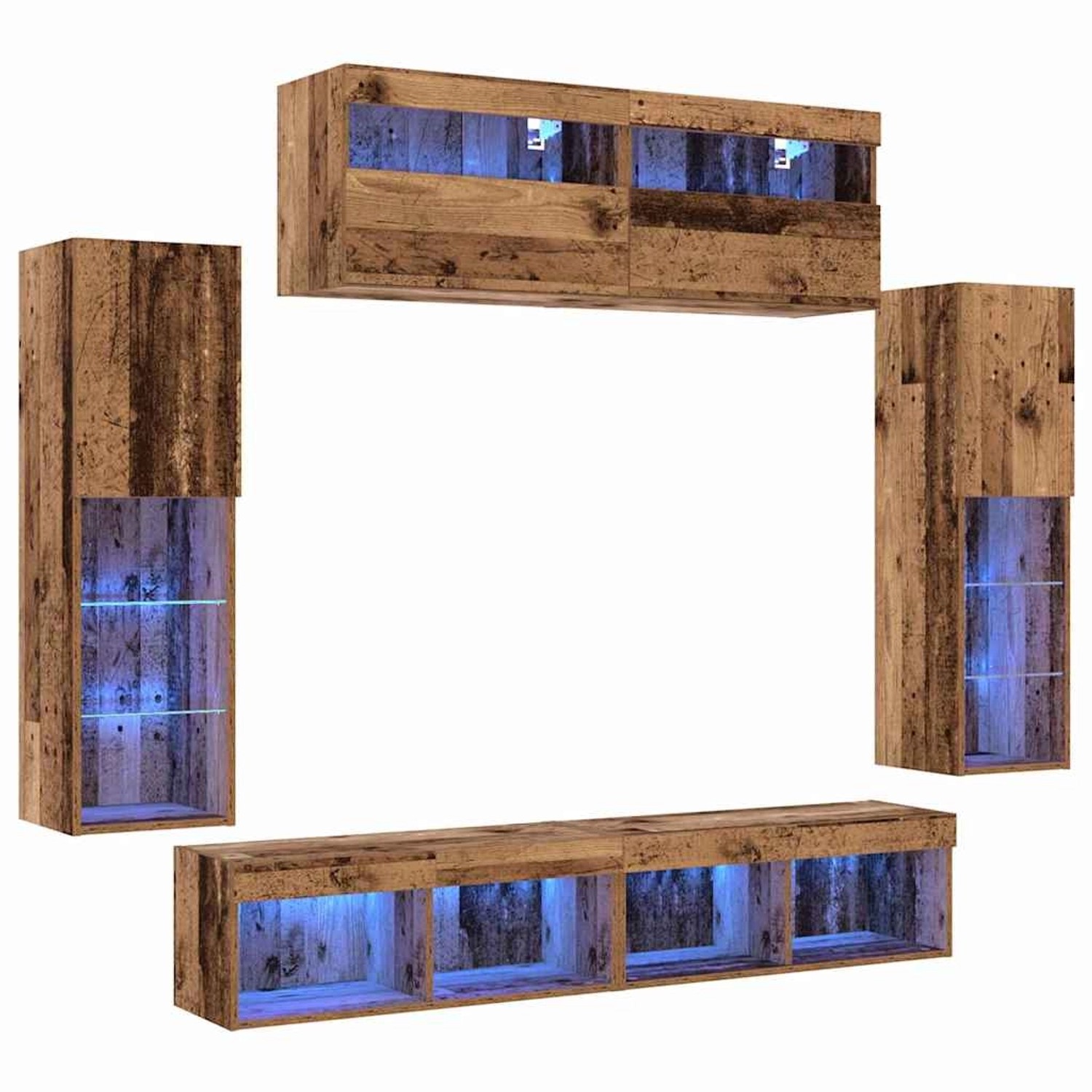 vidaXL TV-Wandregal-Set 6-Tlg Altholz 30,5 x 30 x 102 cm Holzwerkstoff 3334 günstig online kaufen