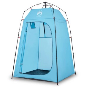 Blaues Sichtschutzzelt mit Quick-Release-System für Camping. Wasserdichtes Umkleidezelt mit offenem Eingang.