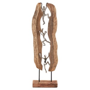 Kobolo Dekofigur Holzdeko Holzfigur CLIMB Holz Braun und Metall Silber