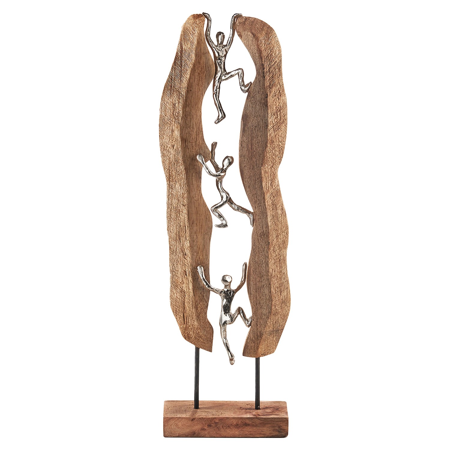 Kobolo Dekofigur Holzdeko Holzfigur CLIMB Holz Braun und Metall Silber günstig online kaufen