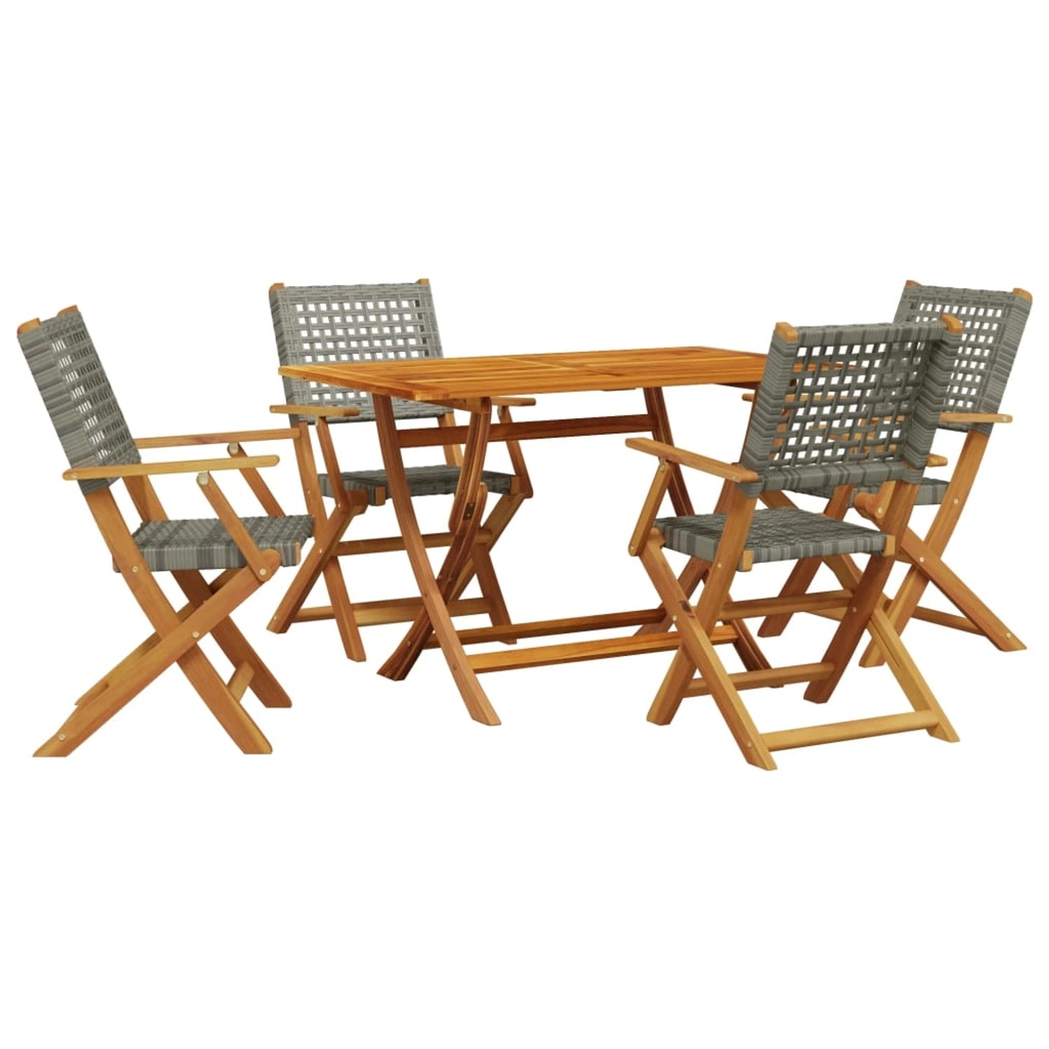 vidaXL 5-Tlg Garten-Essgruppe Grau Poly Rattan und Massivholz 3281695