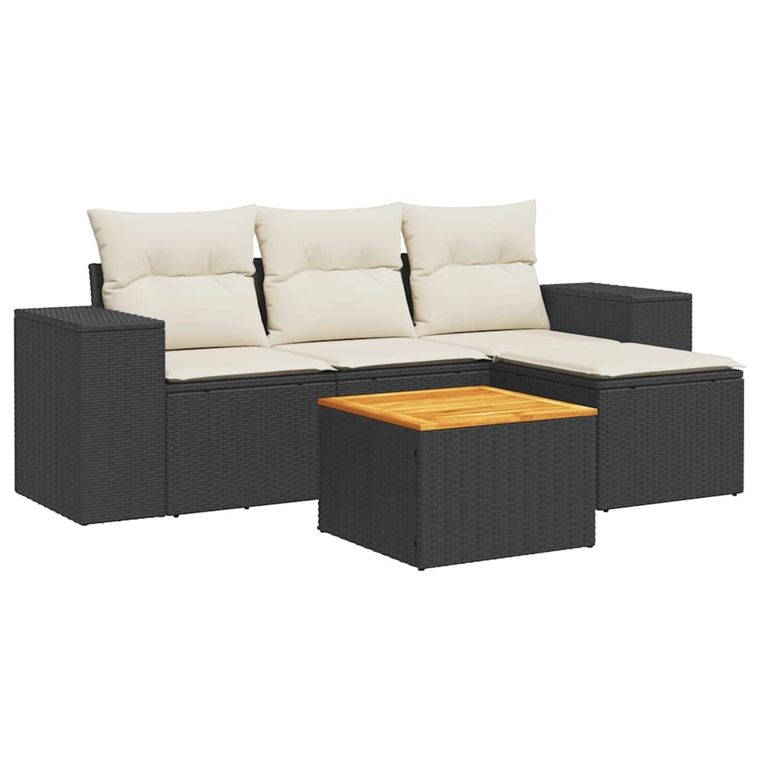 vidaXL 5-Tlg Garten-Sofagarnitur mit Kissen Schwarz Poly Rattan 3257743 günstig online kaufen