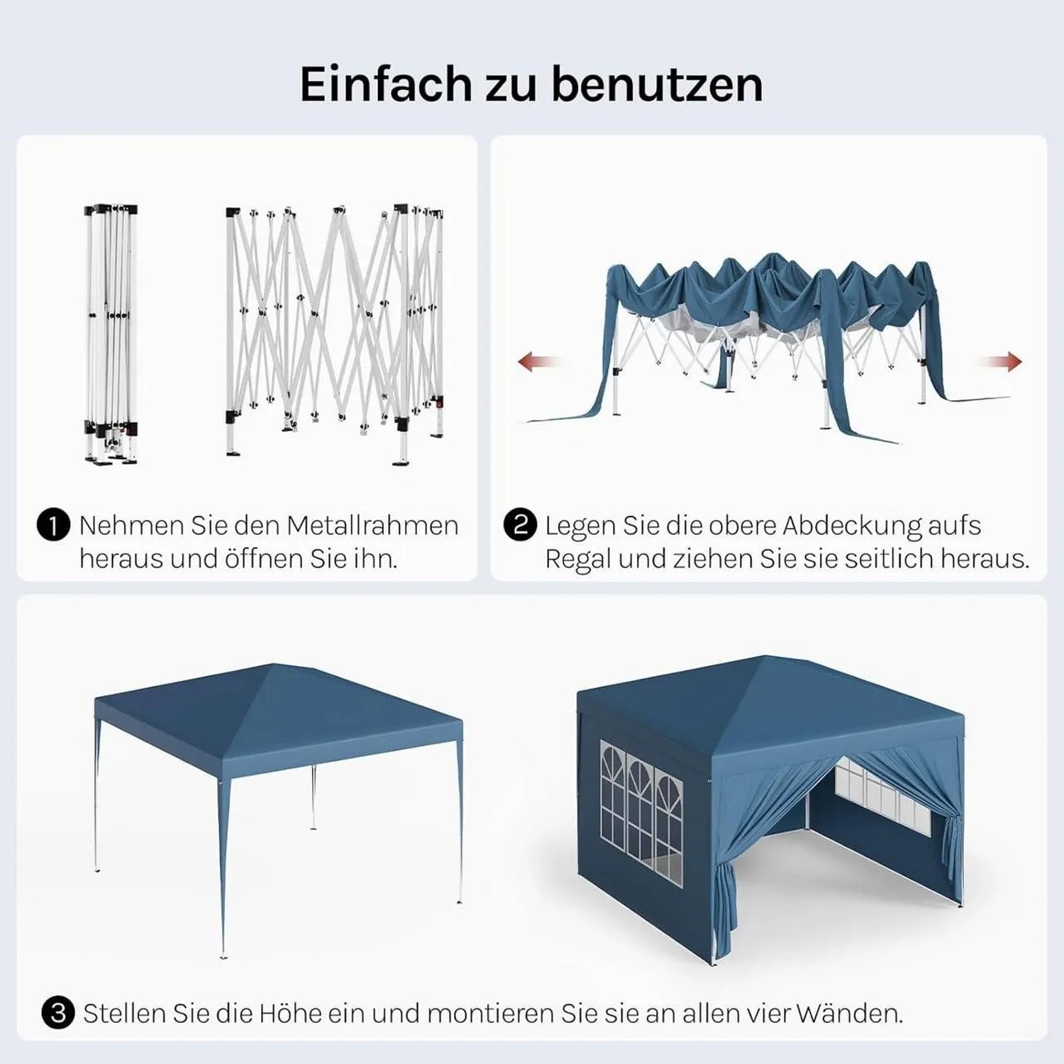 WOLTU Pavillon Pop-Up Wasserdichter Sonnenschutz Pagodenzelt 3x3 m Blau_7