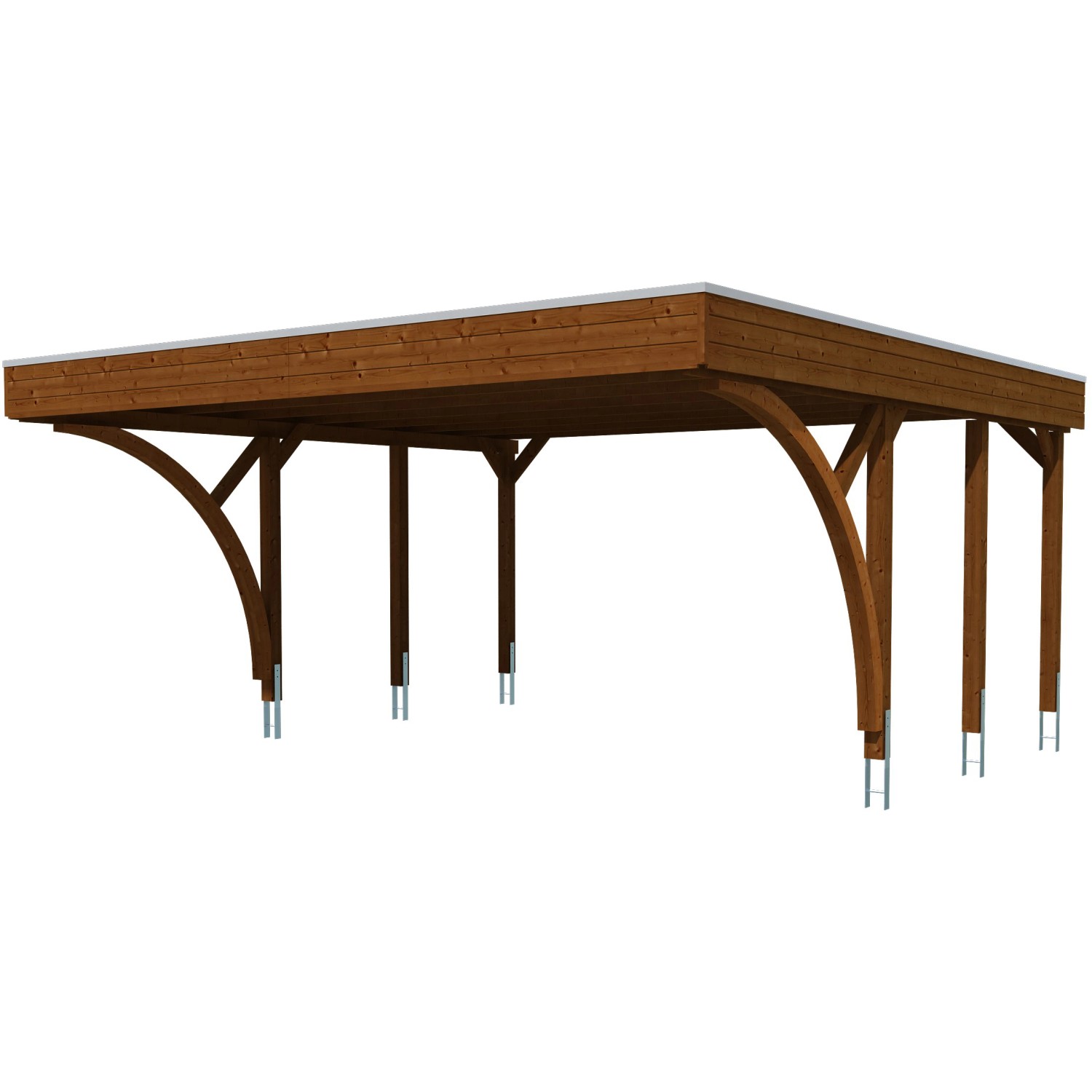 Skan Holz Carport Friesland Set 8, Nussbaum, 557x555cm, Doppelcarport mit Aluminiumplatten.